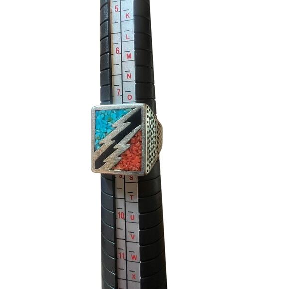 Vintage Men's G&S Sterling Silver Inlay Lightning Bolt-1985 Marked-size 8.5 - Picture 1 of 6